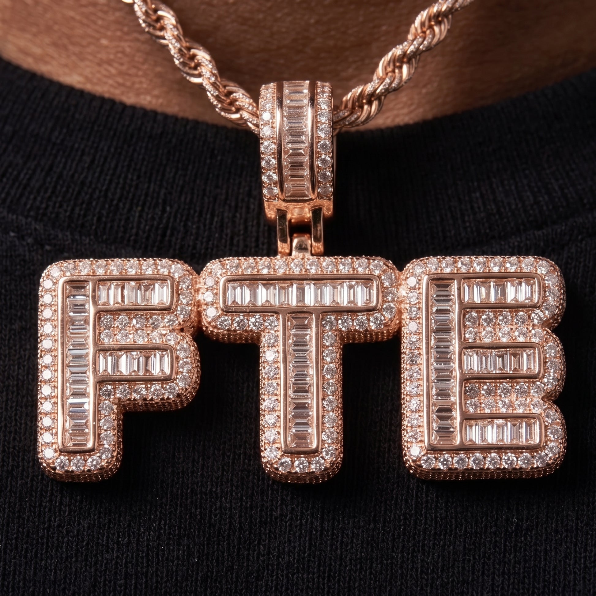 Baguette Custom Letter Pendant Rose Gold - Different Drips