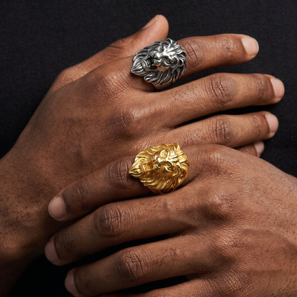 Gold Lion Head Statement Ring