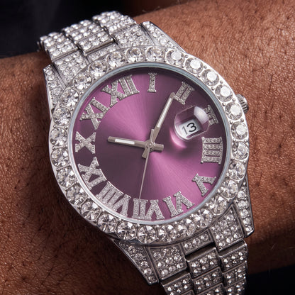 Iced Roman Numeral Colored Dial Watch