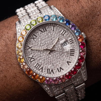 Iced Multi-Color Roman Numeral Watch - Different Drips