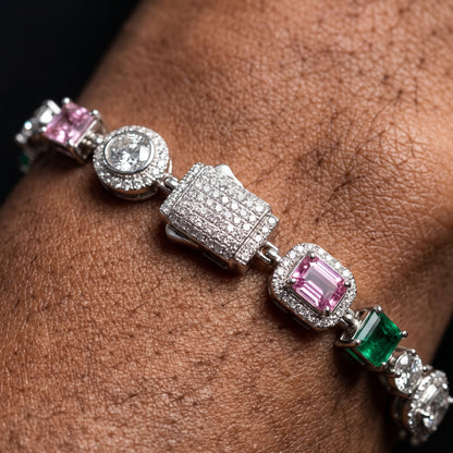 Tennis bracelet with glow-in-the-dark enamel cross accents in sterling silver