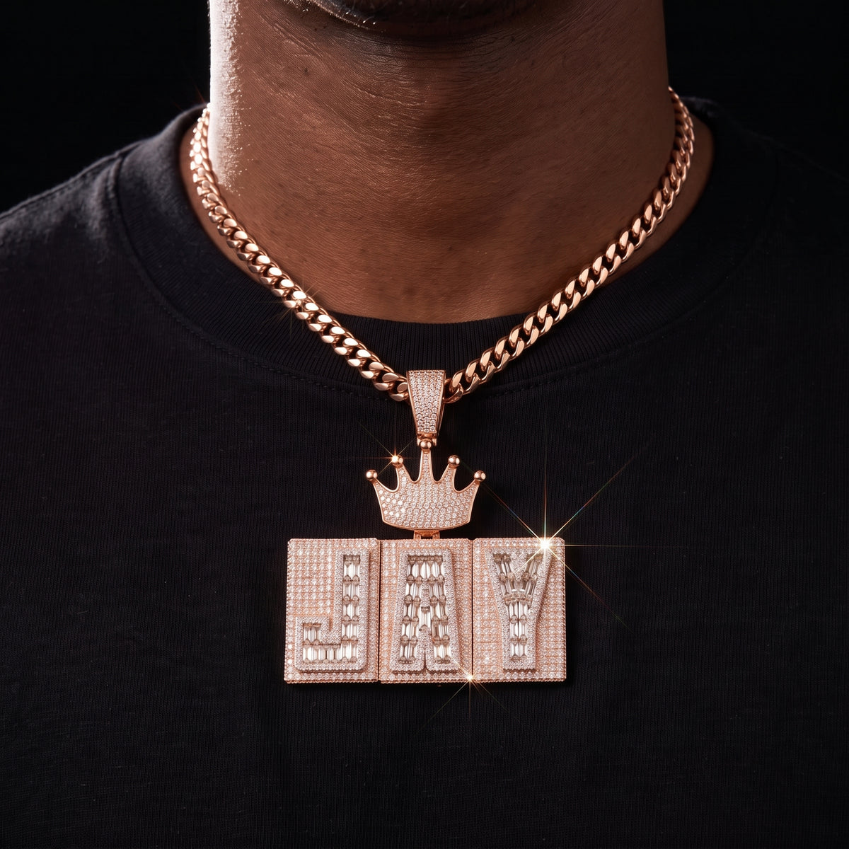 Rigid Crowned Baguette Custom Letter Pendant - Different Drips