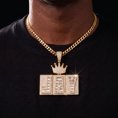 Rigid Crowned Baguette Custom Letter Pendant - Different Drips