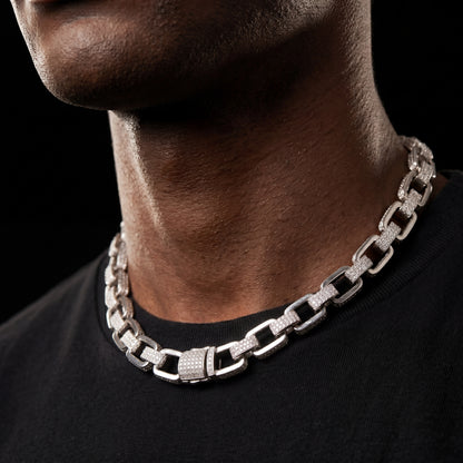 11mm Iced Out Box Chain in White Gold - Different Drips