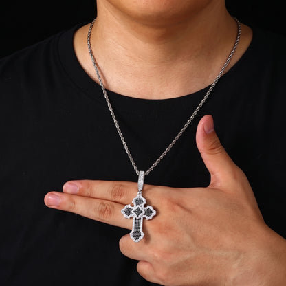 Black Pave Budded Cross Moissanite Pendant - Different Drips