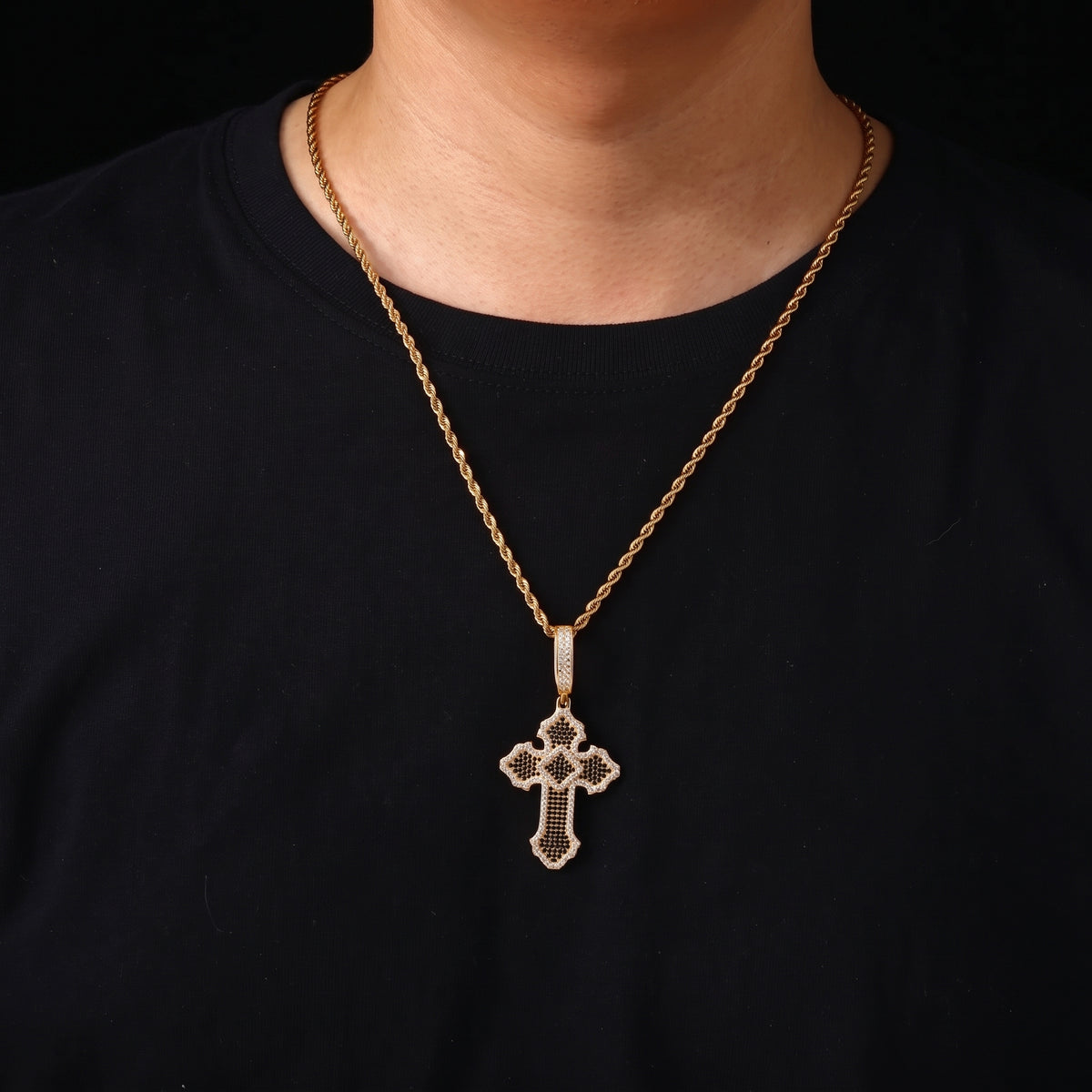 Black Pave Budded Cross Moissanite Pendant - Different Drips