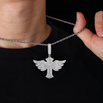 S925 Moissanite Baguette Winged Cross Pendant - Different Drips