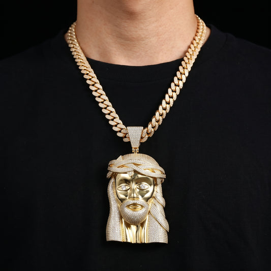 Oversized Jesus piece pendant set with moissanite stones