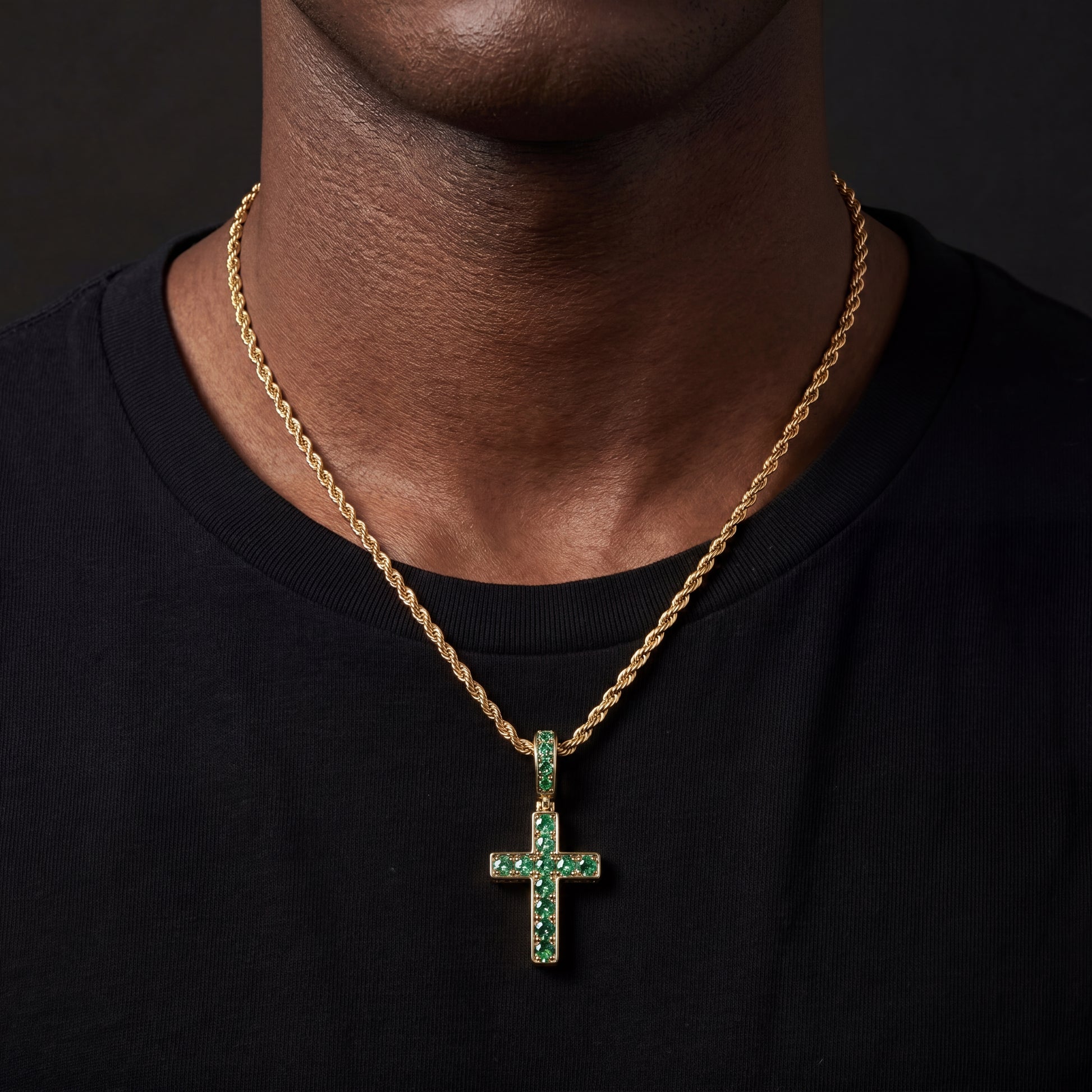 Iced Out Double Sided Emerald Cross Pendant - Different Drips