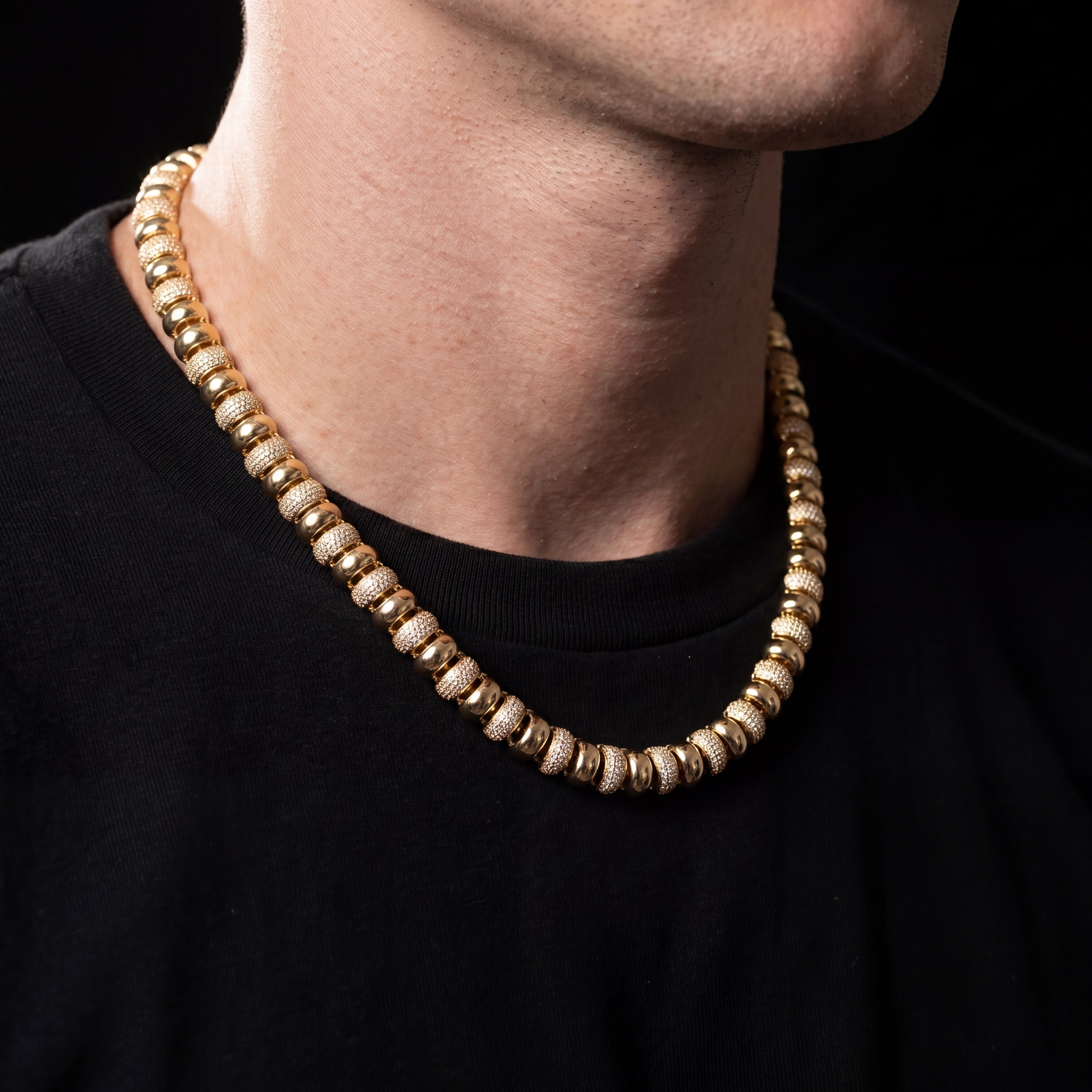 Iced Out Polished Beaded Link Choker Chain