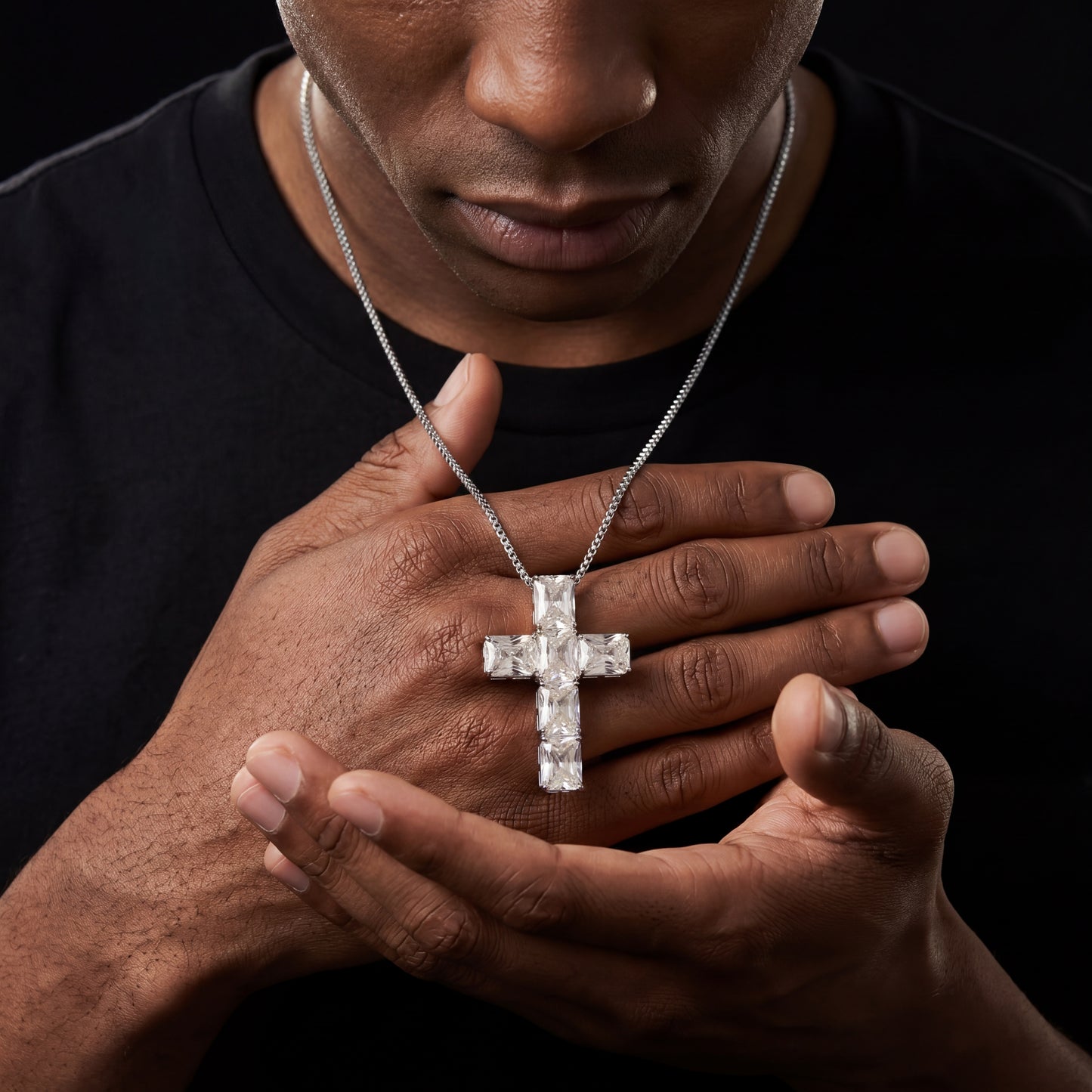 Emerald Cut Stone Cross Pendant - Different Drips