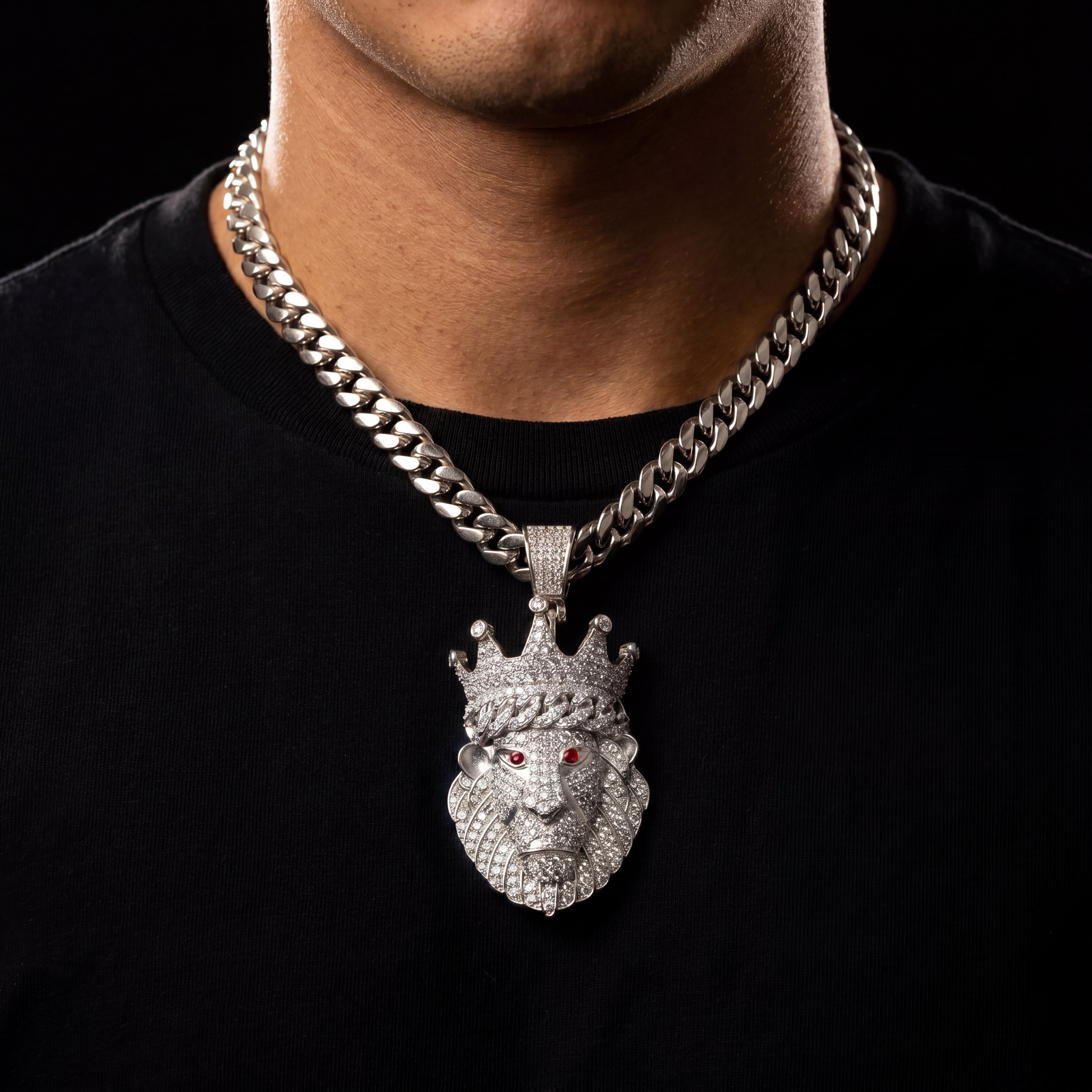Iced Out Crown Lion Head Pendant
