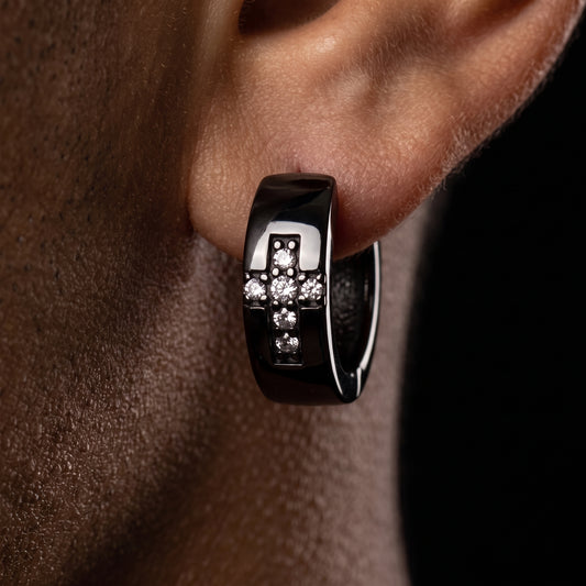 S925 Black Moissanite Hoop Cross Earrings - Different Drips
