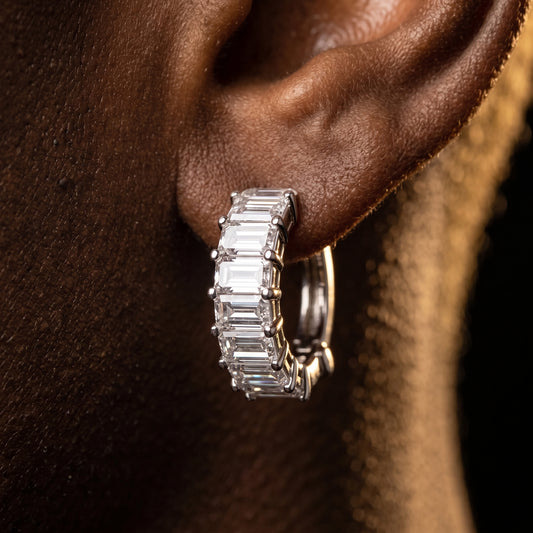 S925 Moissanite Baguette Huggie Earrings - Different Drips
