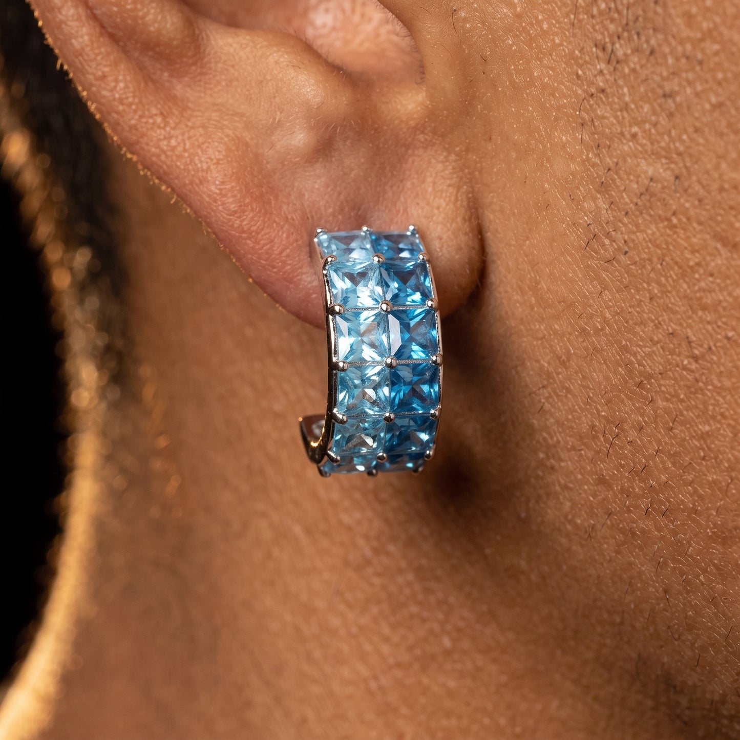 S925 Blue Baguette Moissanite Huggie Earrings - Different Drips