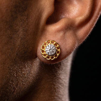 925 Sterling Silver Cuban Link Halo Stud Earrings