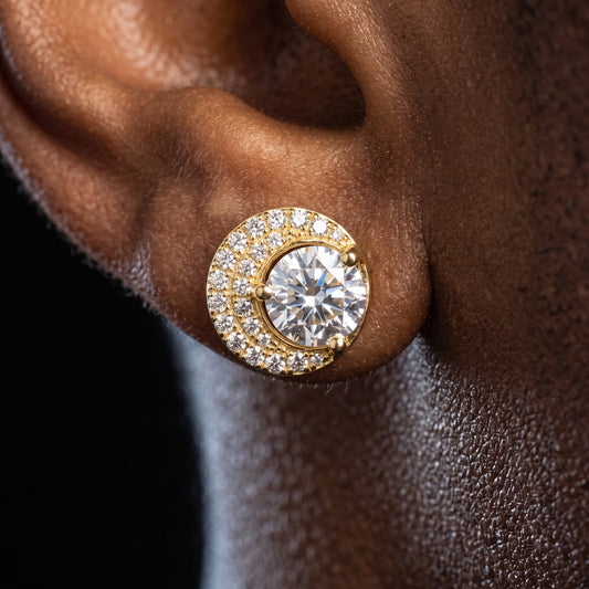 Crescent Pavé Halo Moissanite Stud Earrings - Different Drips