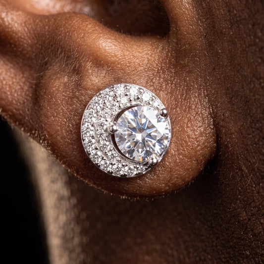 Crescent Pavé Halo Moissanite Stud Earrings - Different Drips