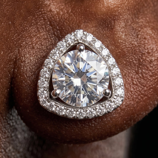 Trillion Halo Round Stud Moissanite Earrings - Different Drips