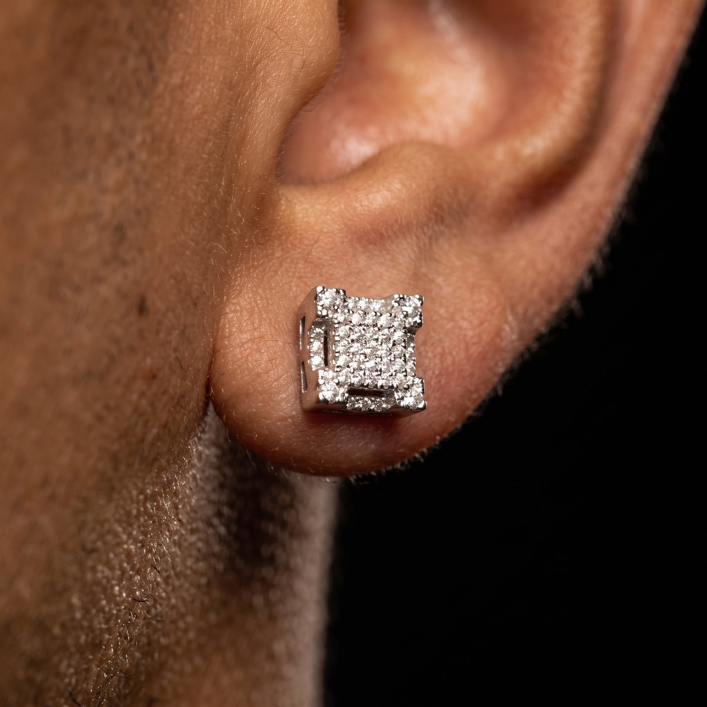 10k White Gold Moissanite Pave Square Cut Earrings - Different Drips