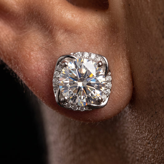 S925 Moissanite Diamond Cushion Halo Stud Earrings - Different Drips
