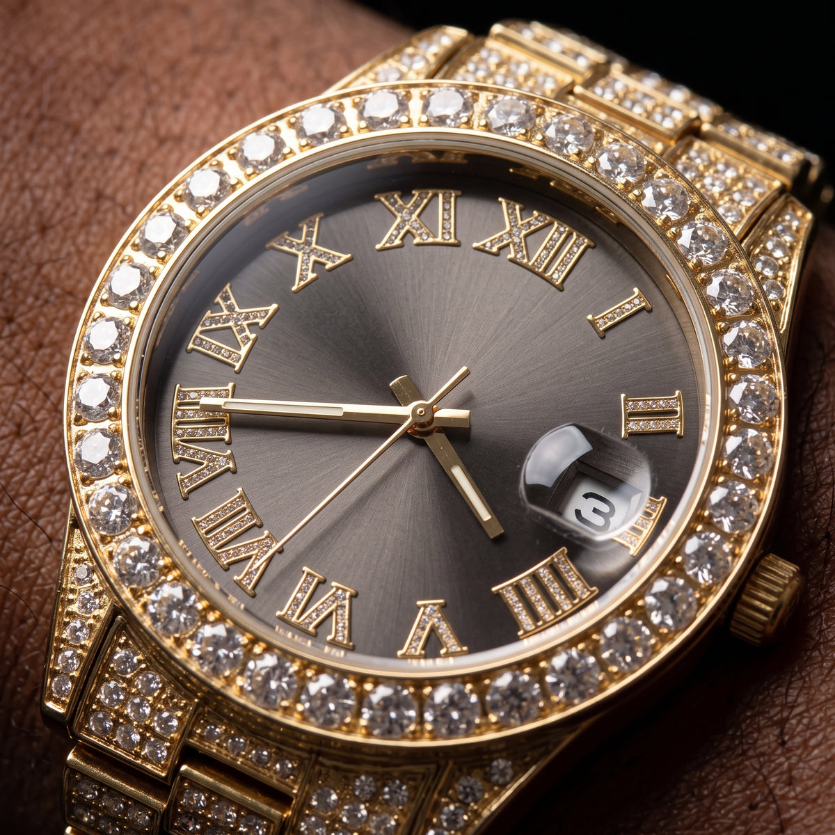 Iced Roman Numeral Colored Dial Watch