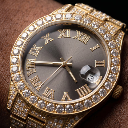 Iced Roman Numeral Colored Dial Watch