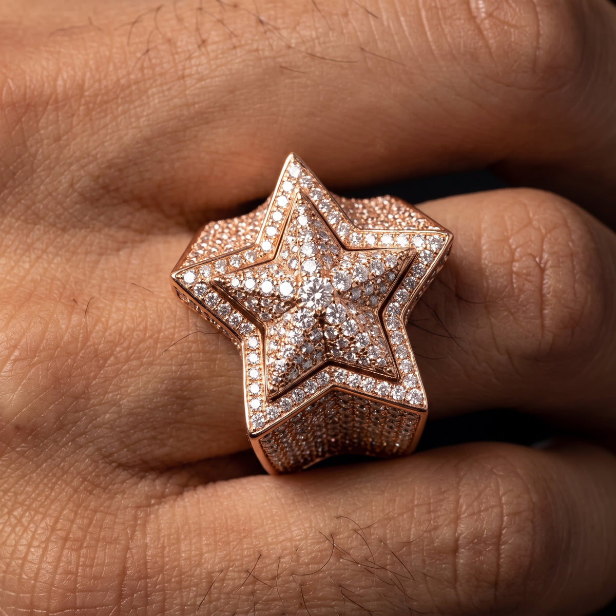 3D five star ring with micro-pavé stones on raised stars