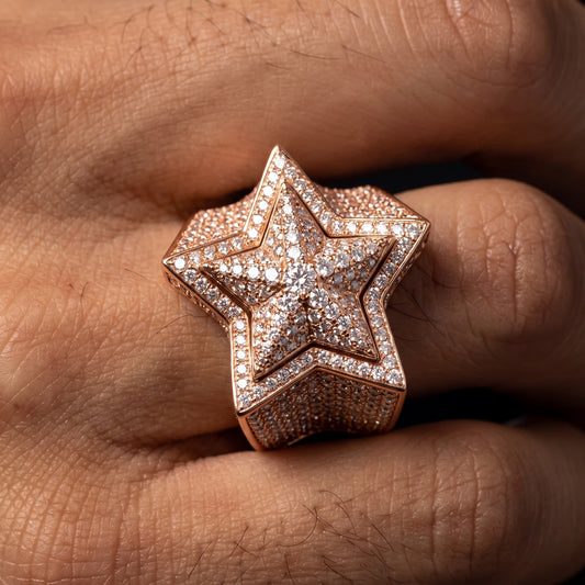 3D five star ring with micro-pavé stones on raised stars