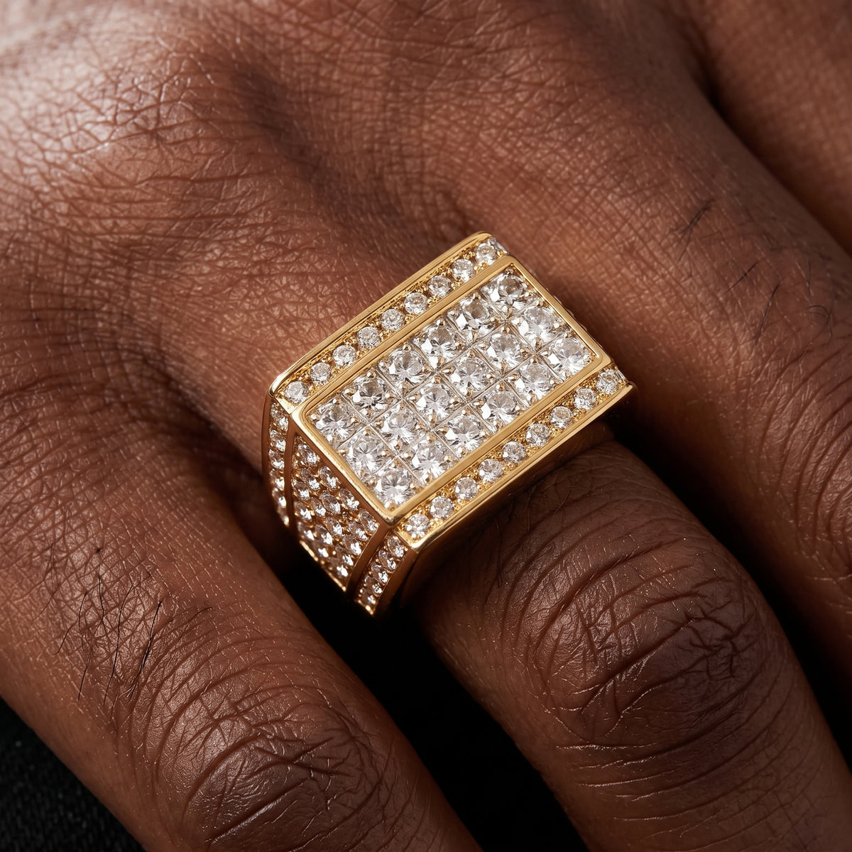 Square signet cluster ring with invisible-set princess-cut stones