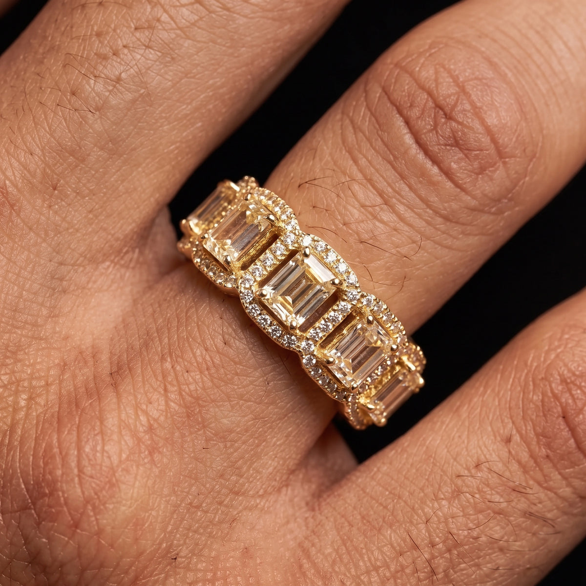 Baguette Clustered Rectangle Cut Tennis Ring – view 3