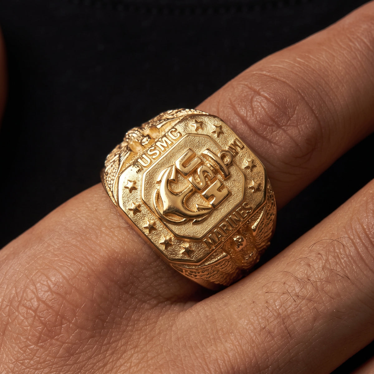 Gold Eagle Anchor Nautical Signet Ring