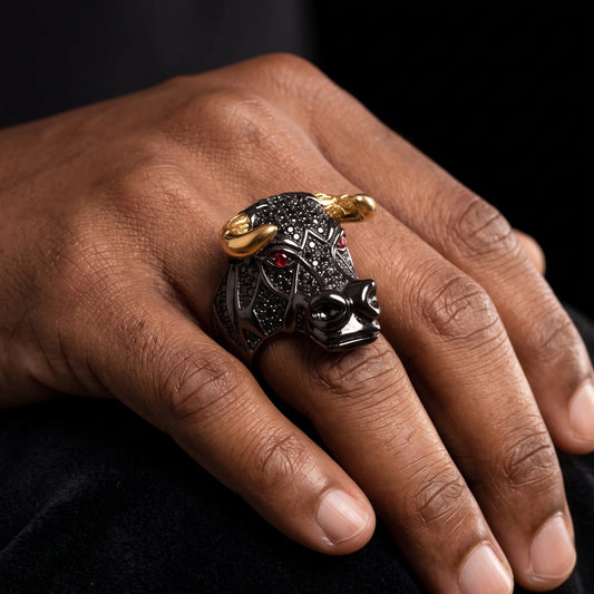 Black Pavé Bull Head Ring