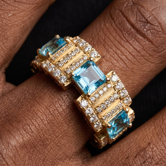 Two-Tone Blue Sapphire & Aquamarine Statement Ring