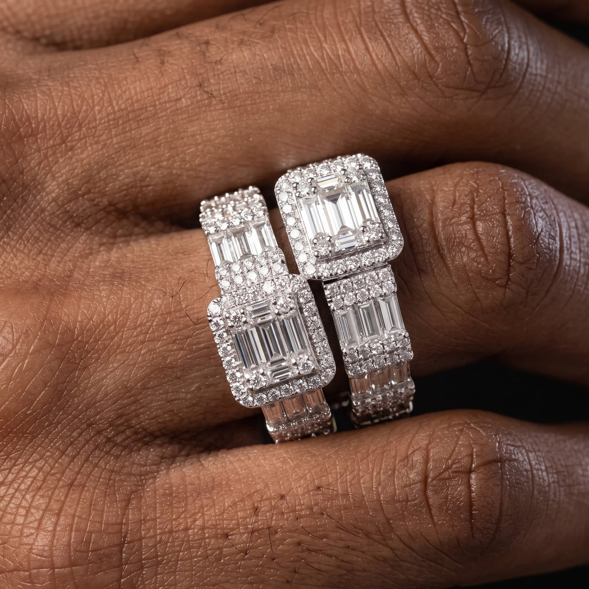 S925 Baguette Moissanite Overlapping Ring