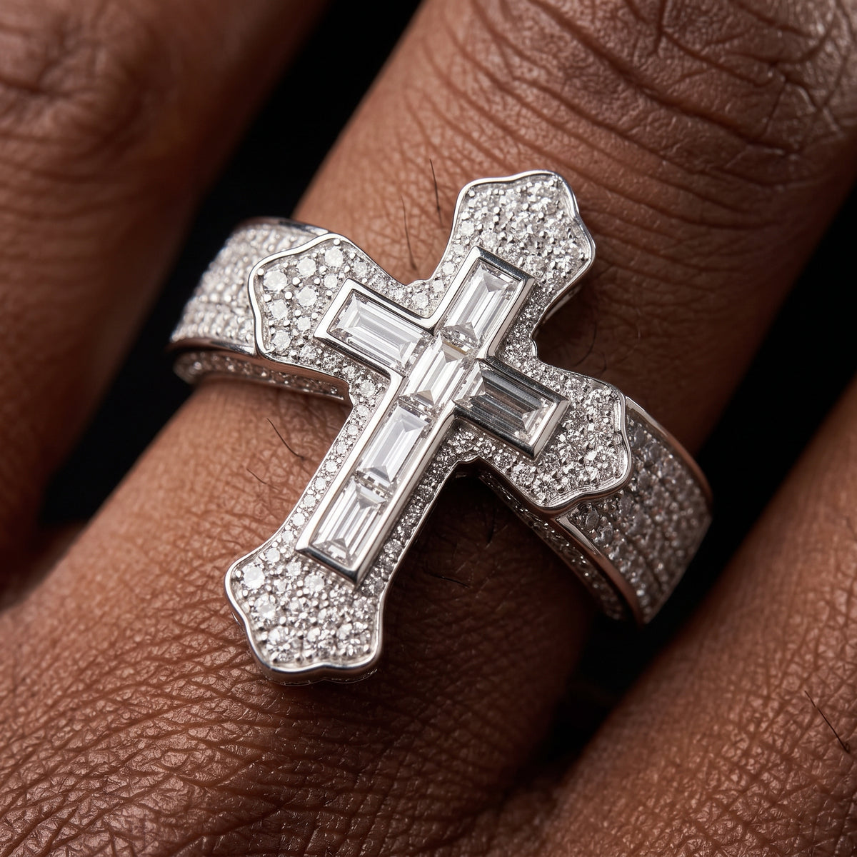 S925 Moissanite Baguette Royal Cross Ring