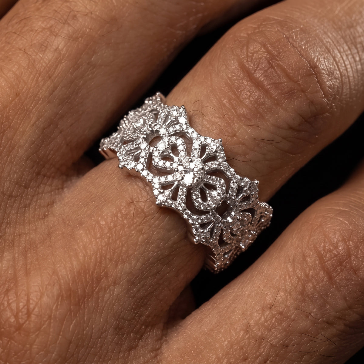 925 Sterling Silver Iced Out Moissanite Vajra Cross Ring