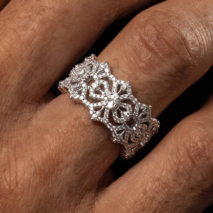 925 Sterling Silver Iced Out Moissanite Vajra Cross Ring