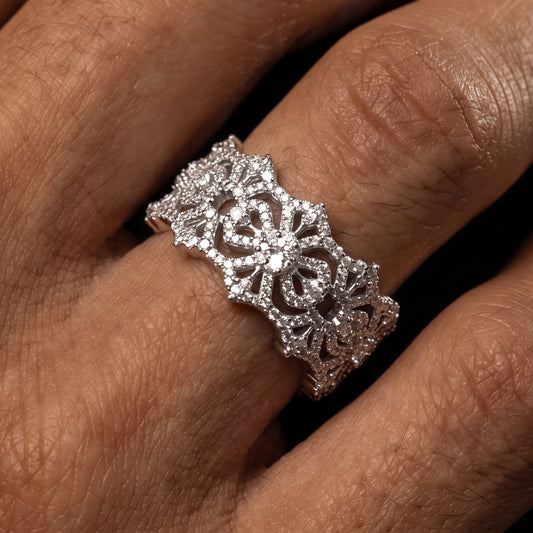 925 Sterling Silver Iced Out Moissanite Vajra Cross Ring