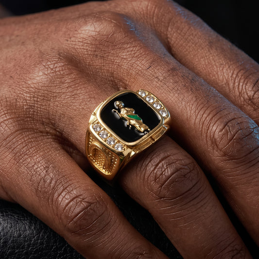 San Judas Black Enamel Signet Ring