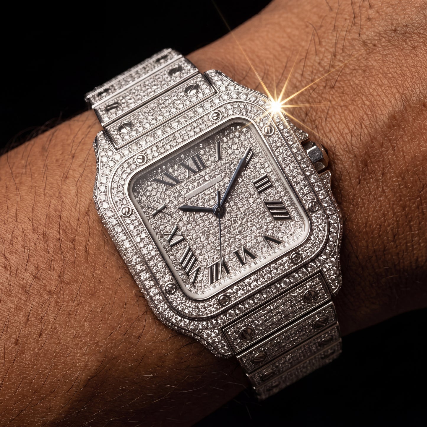 Iced Square Roman Numeral Watch - Different Drips