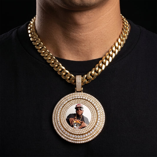 Iced Large Spinning Custom Picture Pendant - Different Drips