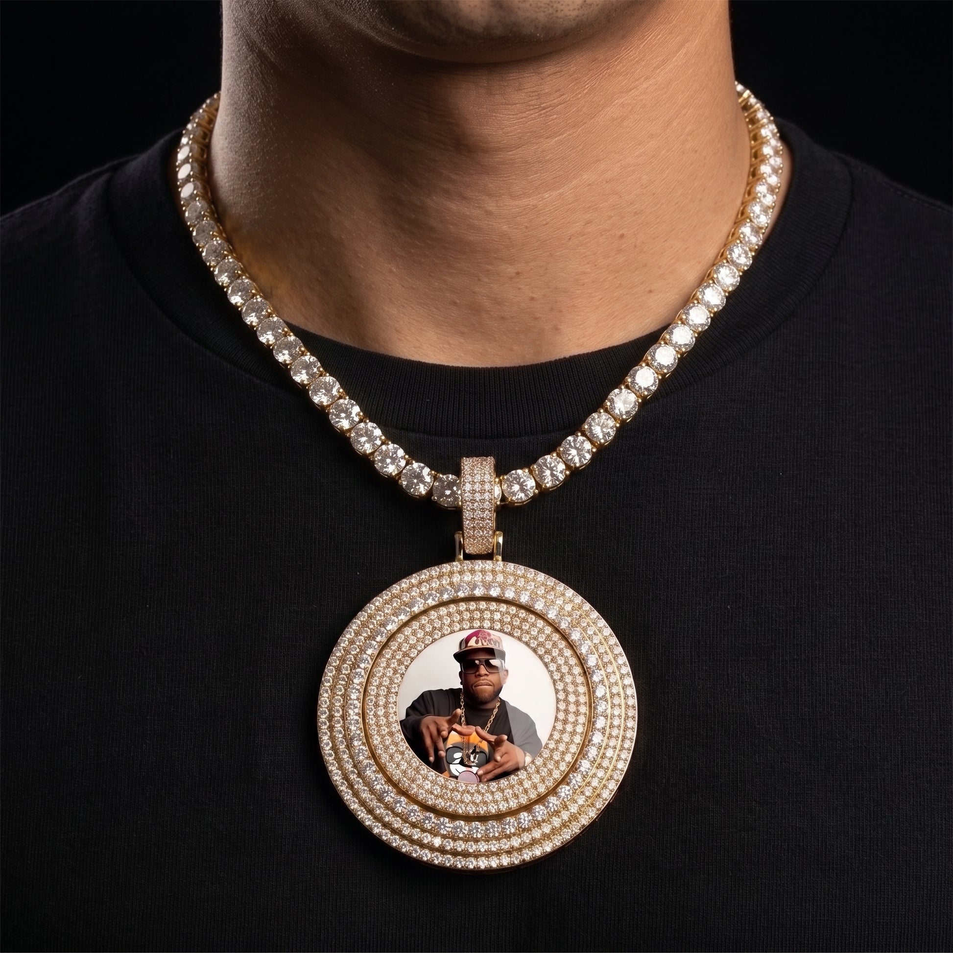 Iced Large Spinning Custom Picture Pendant - Different Drips