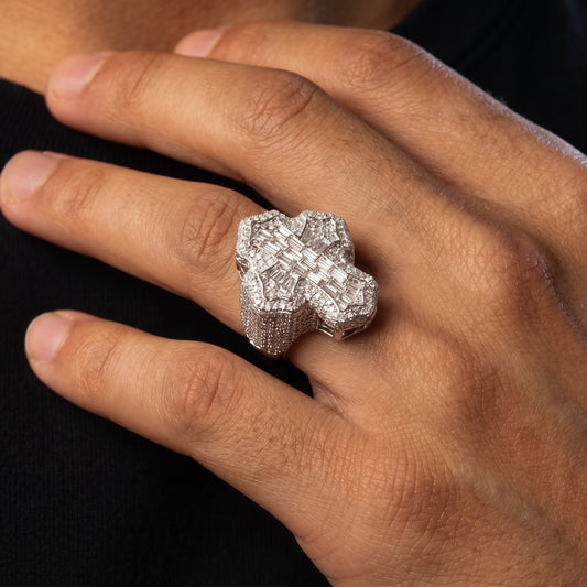 S925 Moissanite Baguette Cross Ring - Different Drips