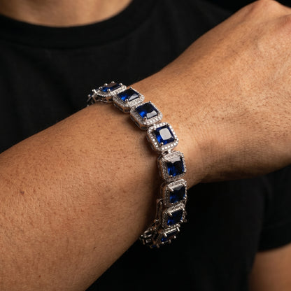 Blue Sapphire Square Halo Tennis Bracelet