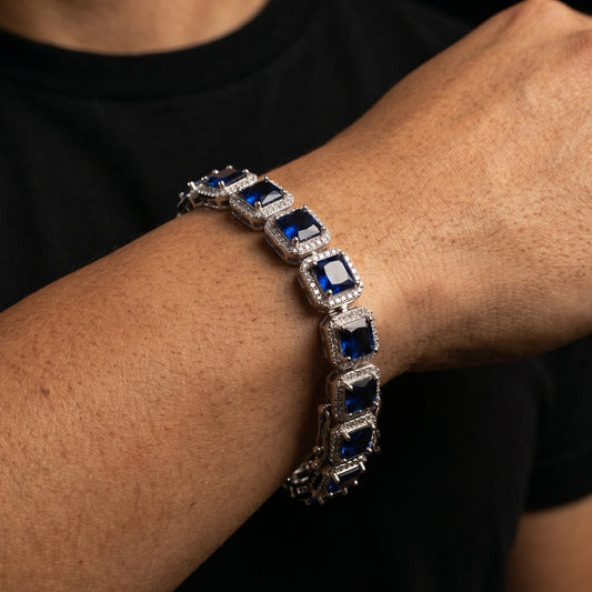 Blue Sapphire Square Halo Tennis Bracelet
