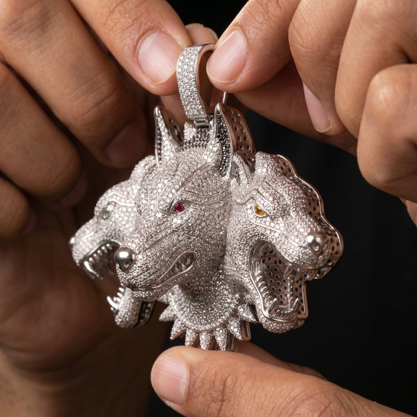 Iced Cerberus Three Headed Dog Pendant