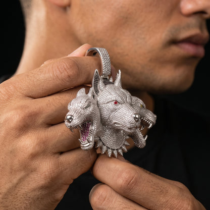 Iced Cerberus Three Headed Dog Pendant
