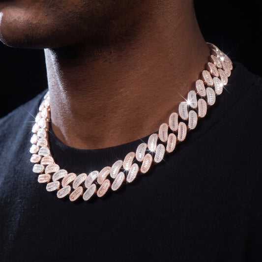 21mm Rose & White Gold Baguette Cuban Chain - Different Drips