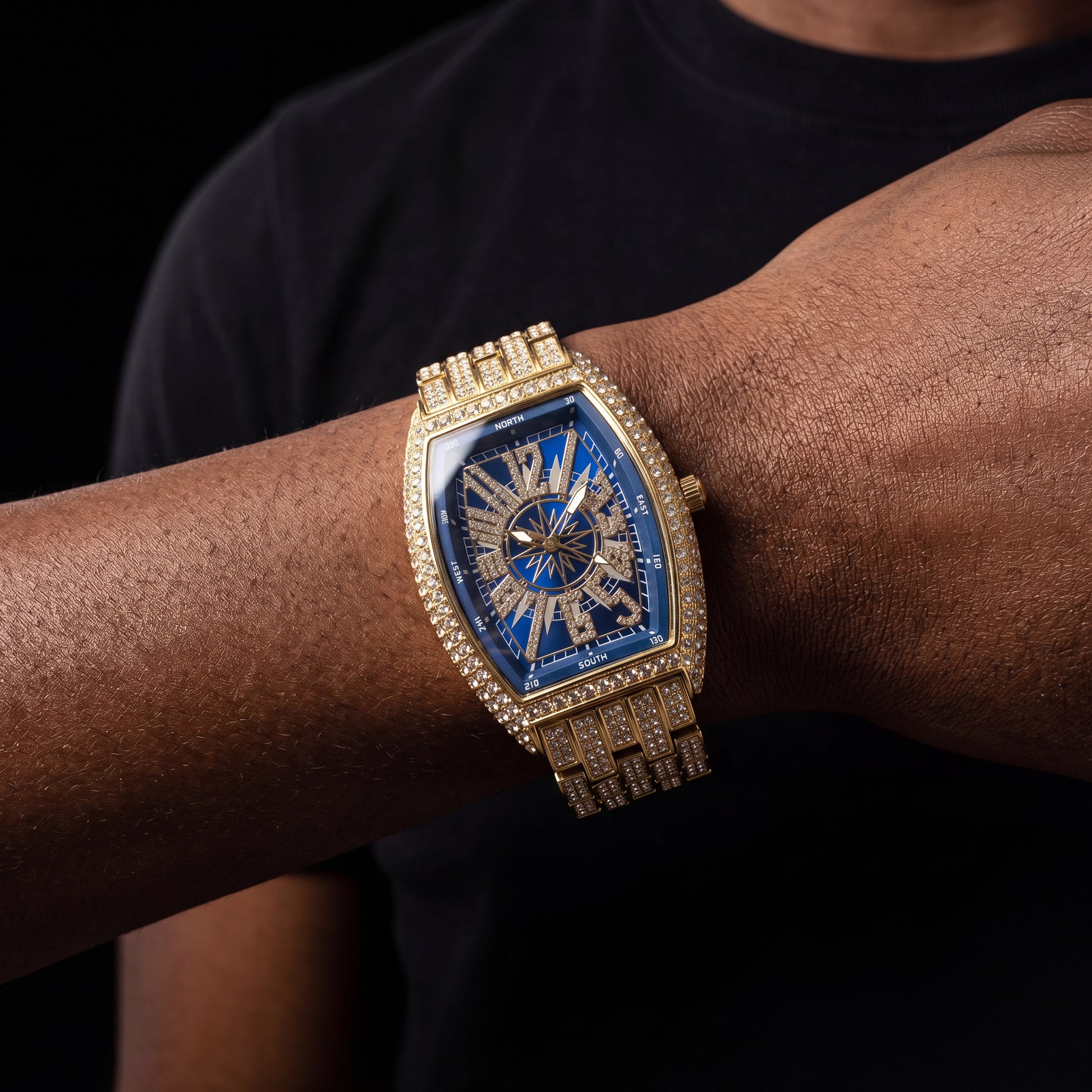 Iced Tonneau Shaped Compass Watch - Different Drips